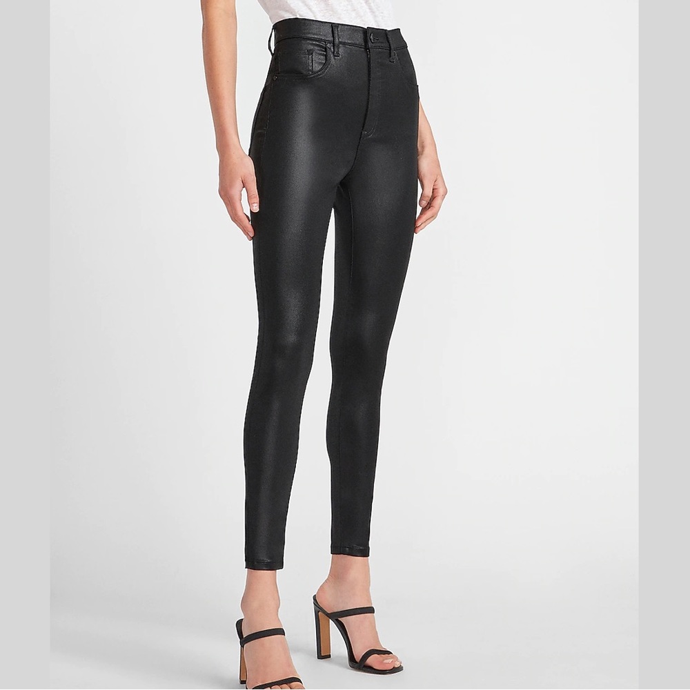 Express Super High Waisted Black Coated Skinny Jeans